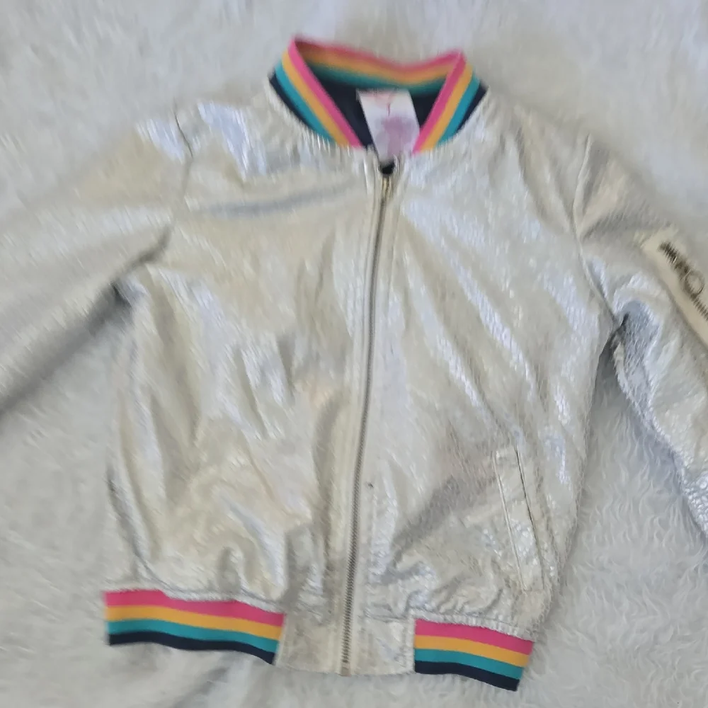 365 Kids Silver Bomber Jacket –‎ Size 7 Perfect for PRIDE, dress-up, or Watever